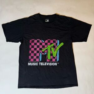 MTV Black Tee with Pink and Green Logo